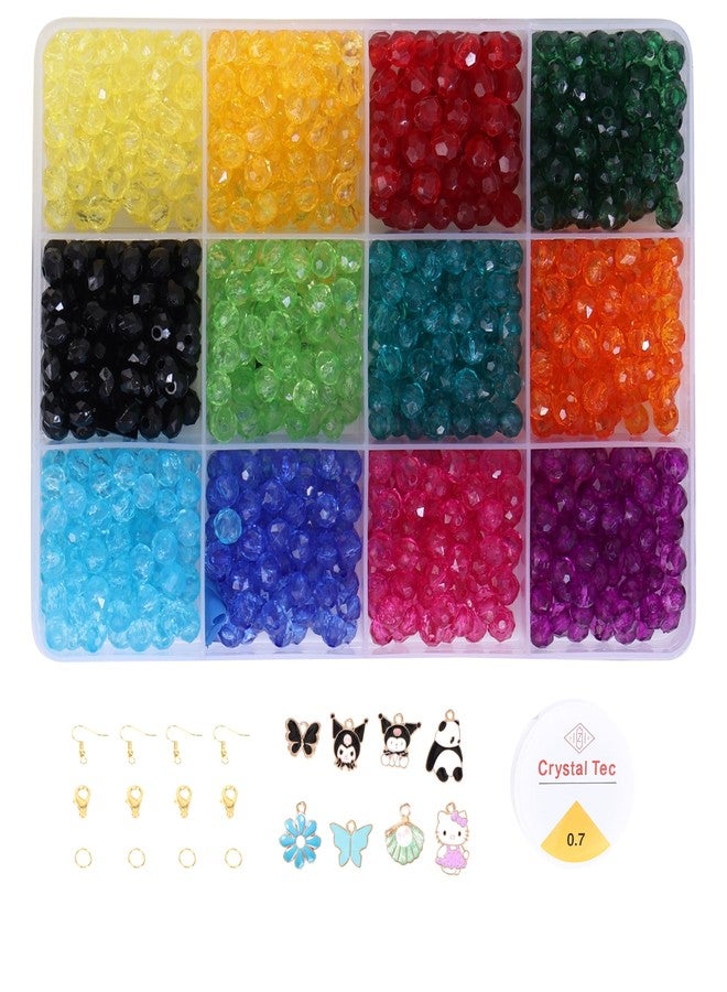 Ambitieux DIY Bracelet Making Kit for Girls - 12 Types Colorful Beads with Charms, Elastic Thread, Earrings, Clasps & Rings - Jewellery Craft Kit for Kids, Birthday Return Gift, Rakhi Special Set for 2 3 4 5 6 7 8 9 10 years (6mm Crystal) - Image 1